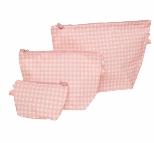 Pink Gingham Pouch Set: