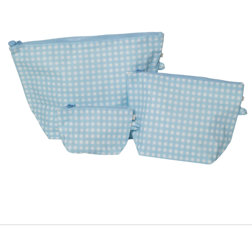 Blue Gingham Pouch Set: