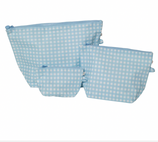 Blue Gingham Pouch Set: