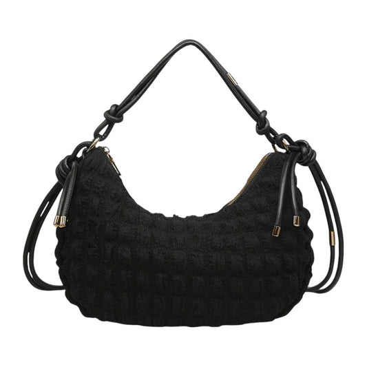 Nelly Quilted Shoulder Bag: Black