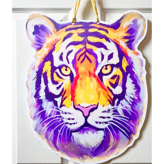 Purple & Gold Tiger Door Hanger