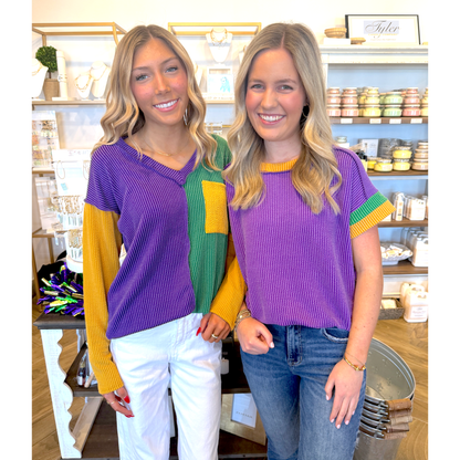 Mardi Gras Ribbed SS Top