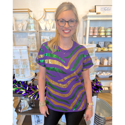 Mardi Tiger Stripe Sequin: Purple