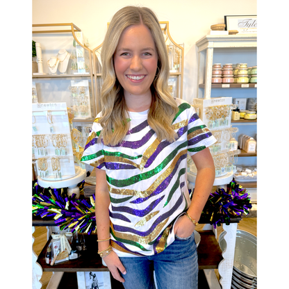 Mardi Tiger Stripe Sequin: White