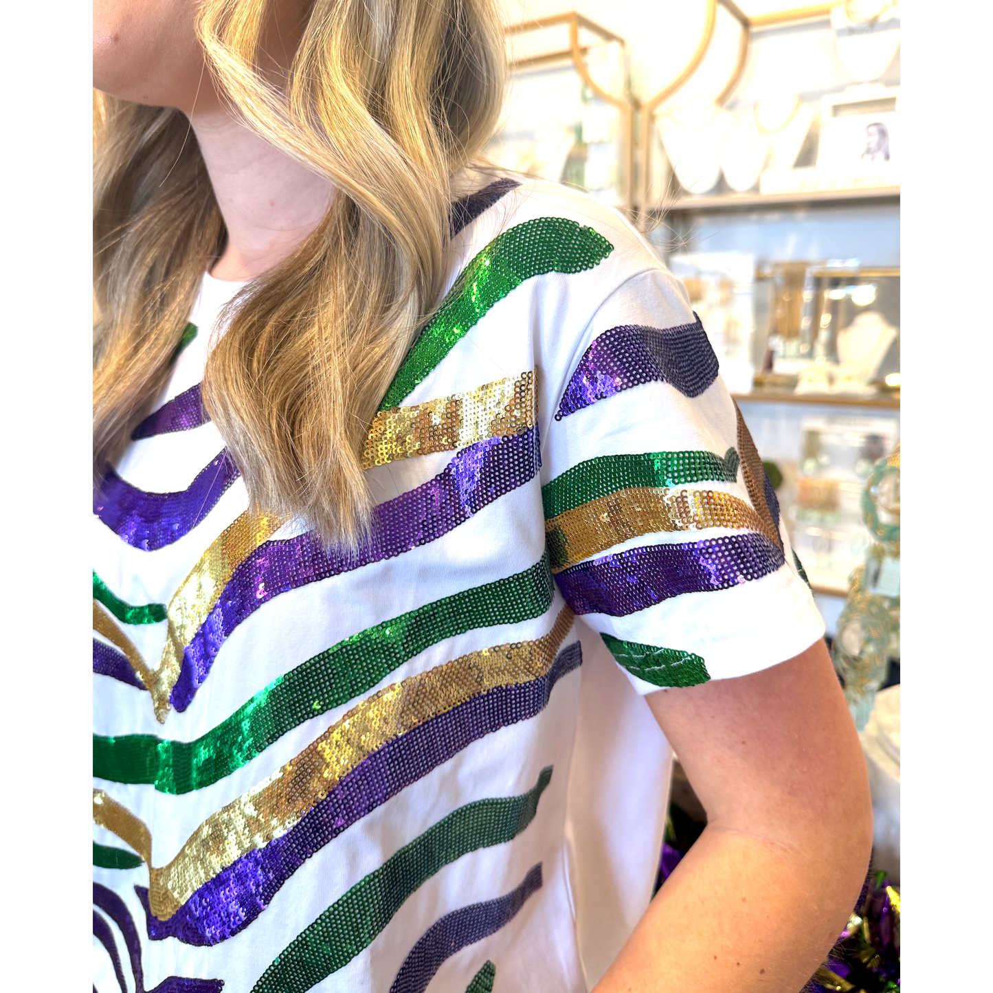 Mardi Tiger Stripe Sequin: White