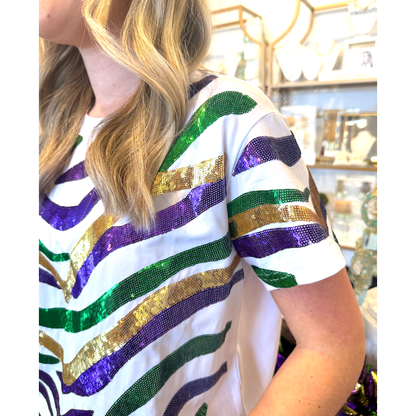 Mardi Tiger Stripe Sequin: White