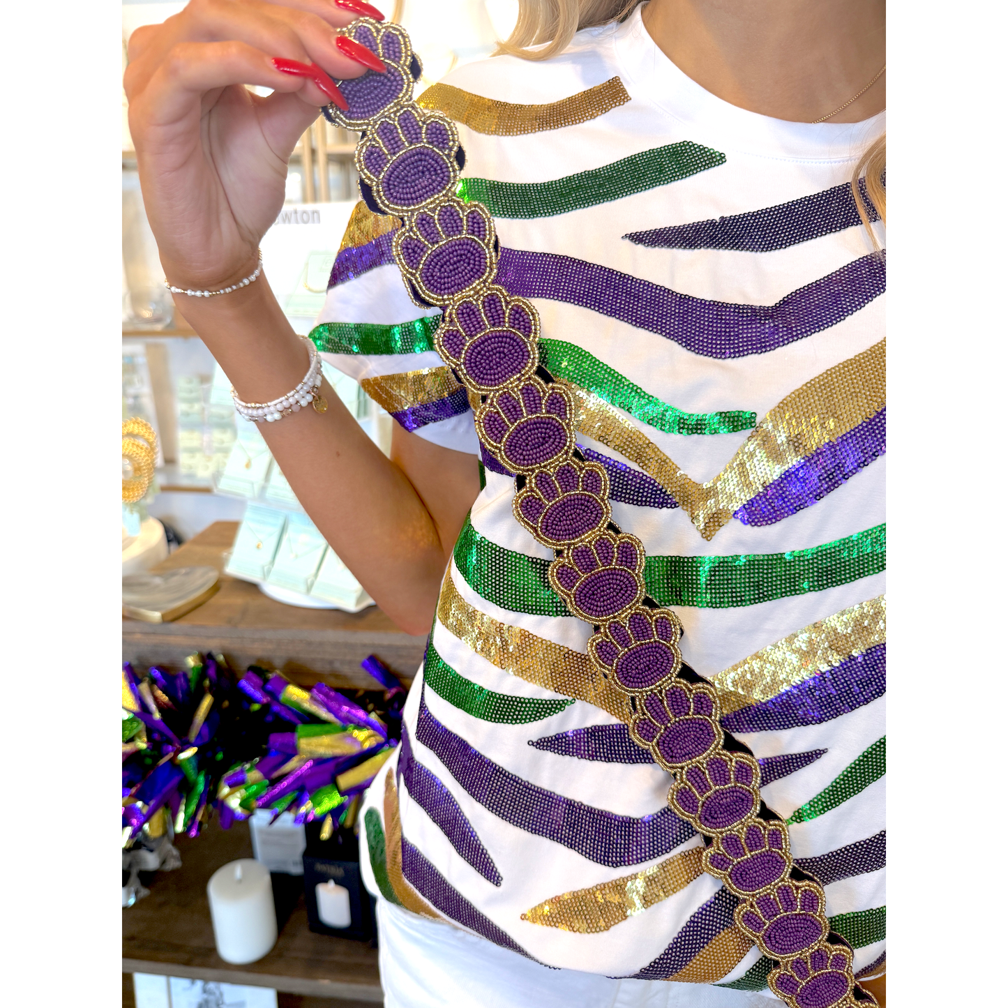 Beaded Paw Print Purse Strap