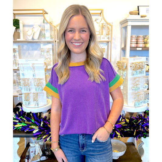 Mardi Gras Ribbed SS Top