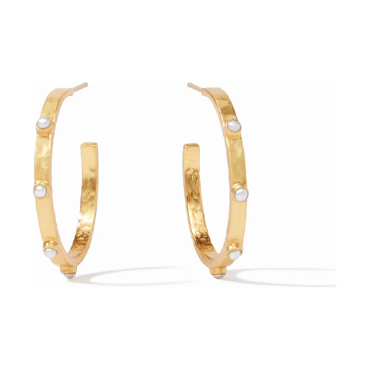 Crescent Stone Hoop - Pearl - Medium