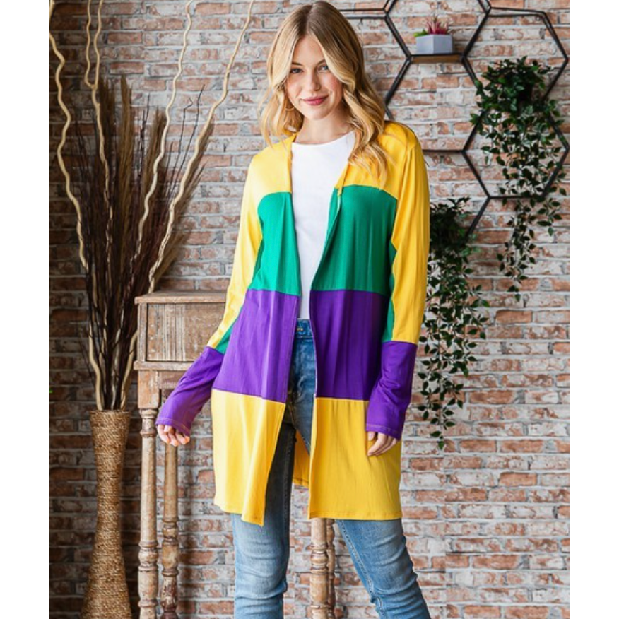 Mardi Gras Color Block Cardigan
