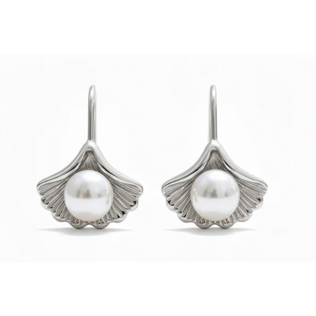 Gingko Pearl Silver Earrings