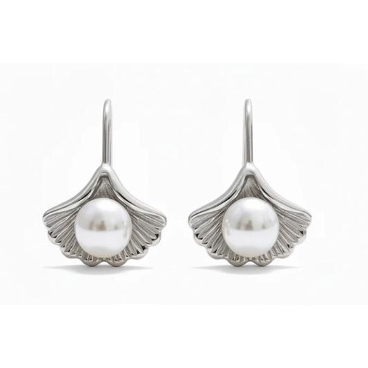 Gingko Pearl Silver Earrings