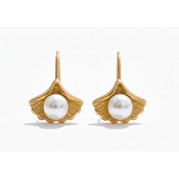 Gingko Pearl Gold Earrings