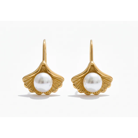 Gingko Pearl Gold Earrings
