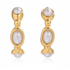 Estate Pearl Cabochon Hoops