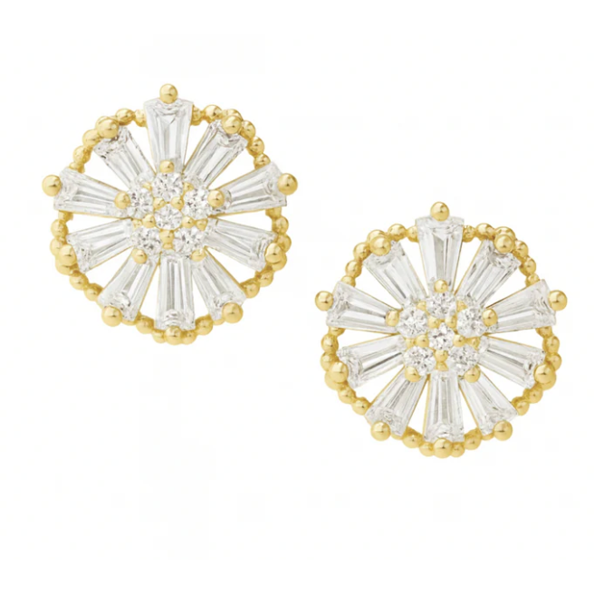 Baguette Flower Studs - Gold