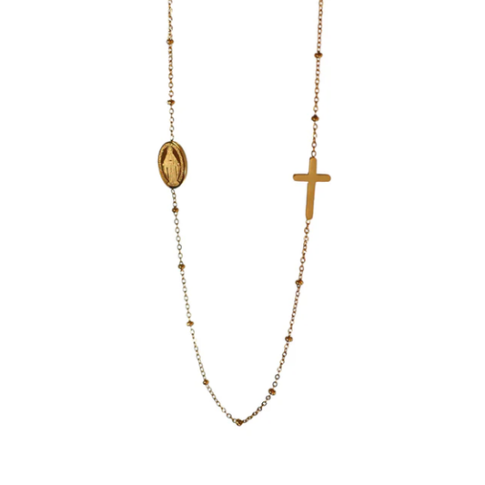 Virgin Mary and Cross on Beaded Chain