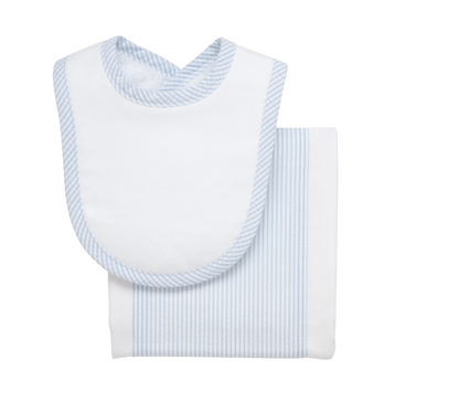Blue Seersucker Bib + Cloth Set