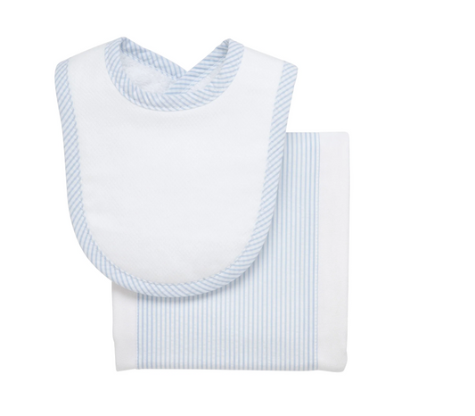 Blue Seersucker Bib + Cloth Set