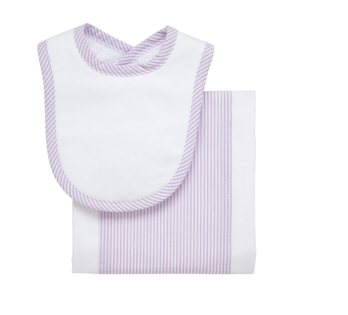 Purple Seersucker Bib + Cloth Set