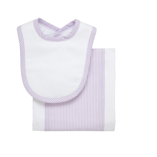 Purple Seersucker Bib + Cloth Set