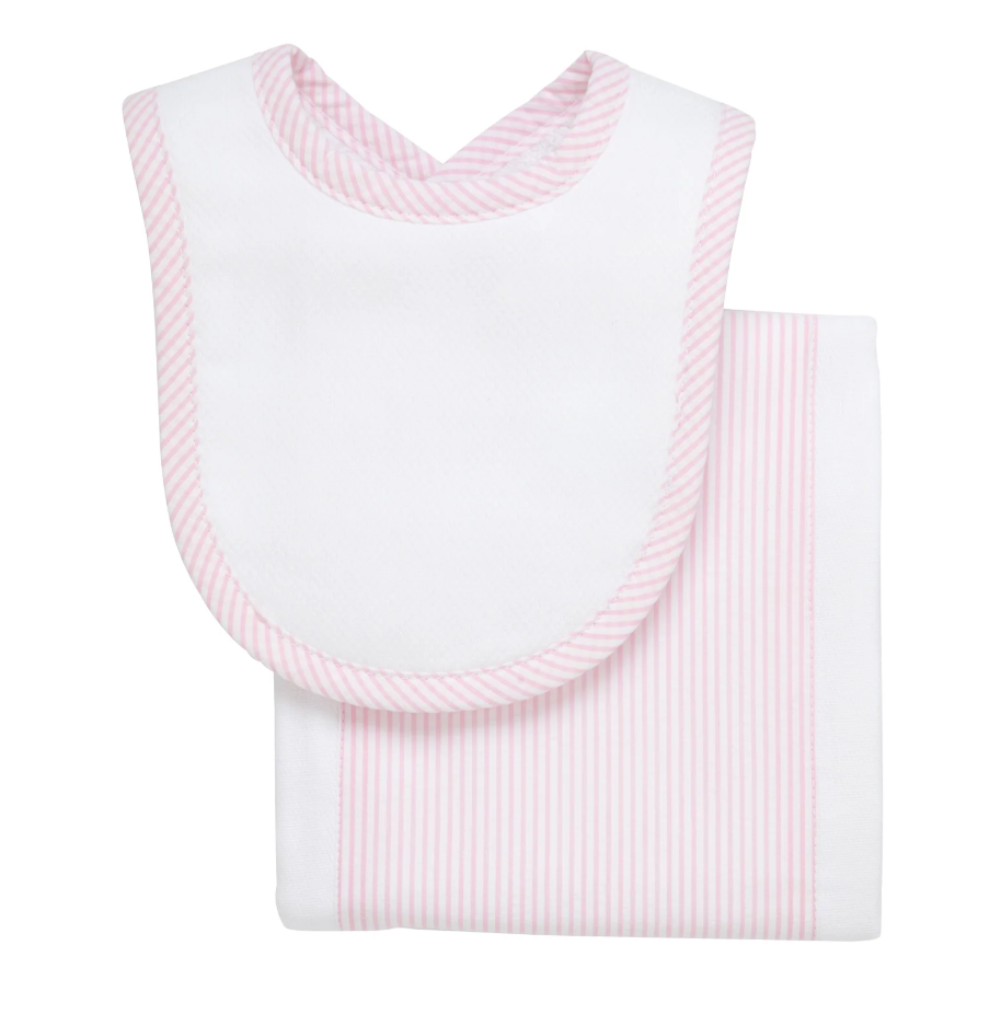 Pink Seersucker Bib + Cloth Set