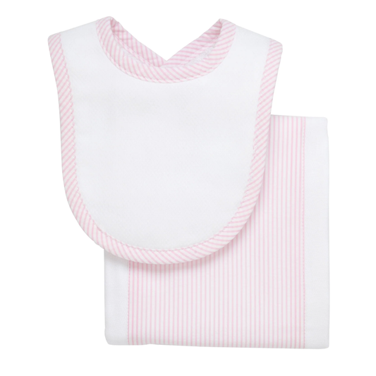 Pink Seersucker Bib + Cloth Set