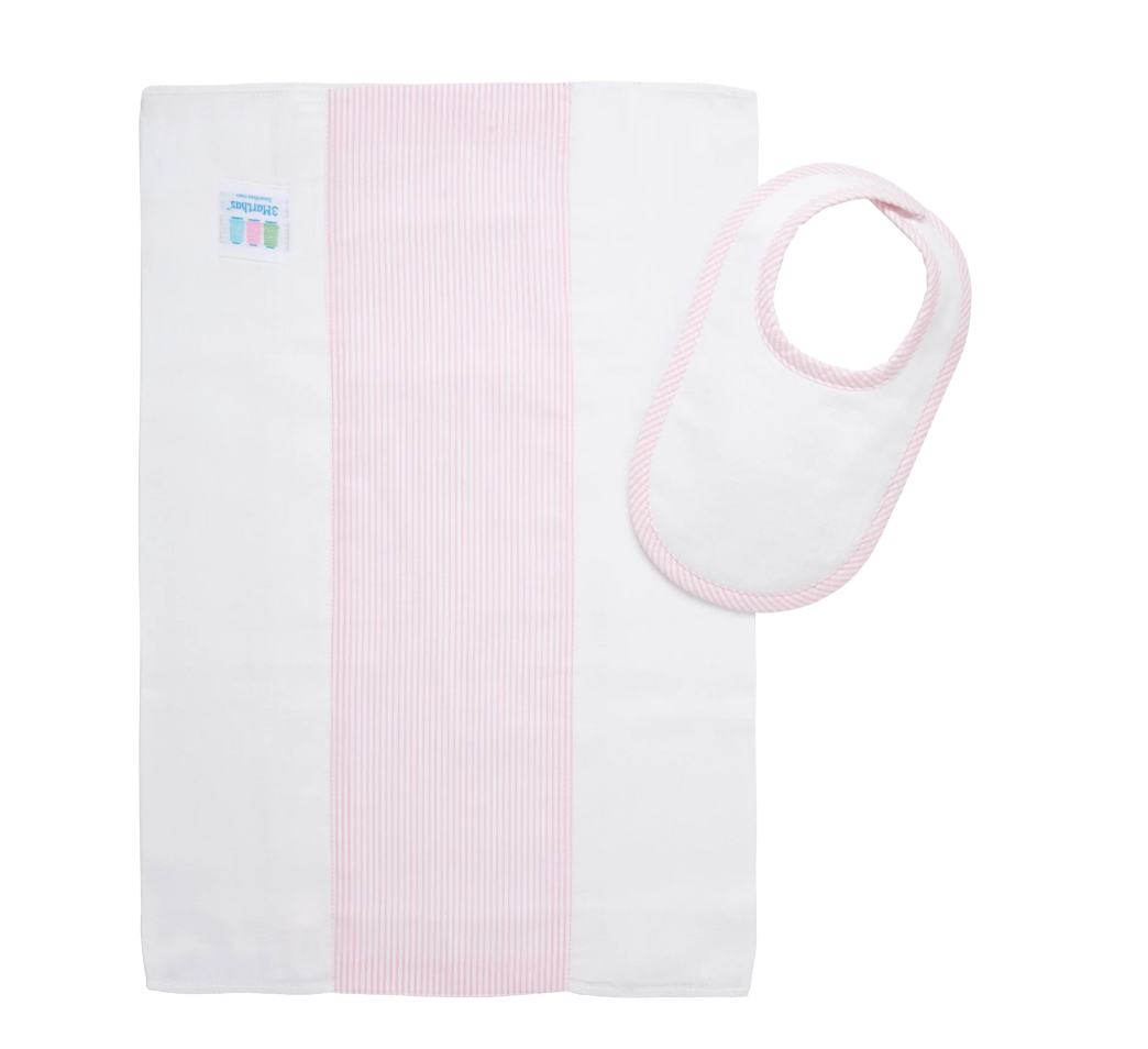 Pink Seersucker Bib + Cloth Set