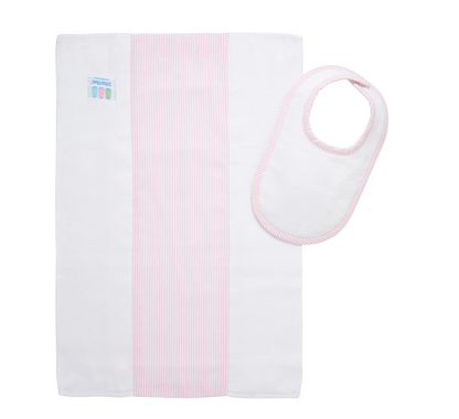 Pink Seersucker Bib + Cloth Set