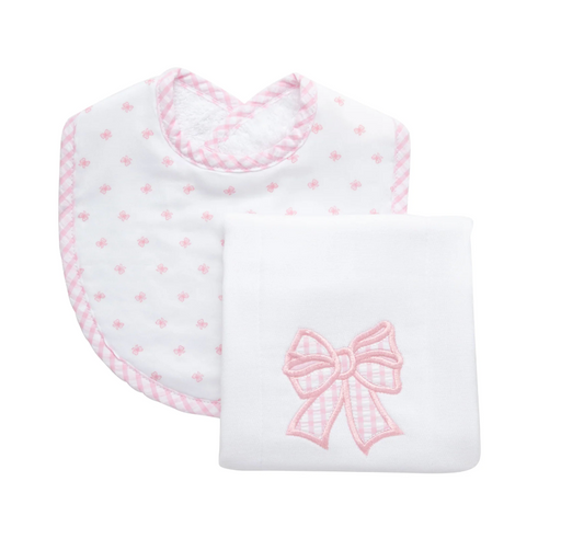 Bow Bib + Burp Cloth Set