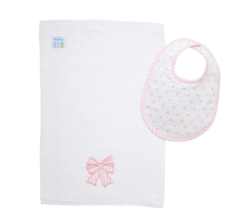 Bow Bib + Burp Cloth Set
