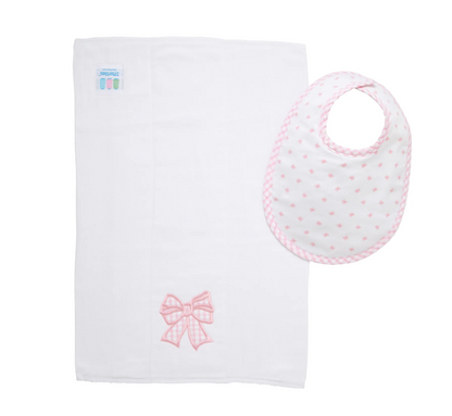 Bow Bib + Burp Cloth Set