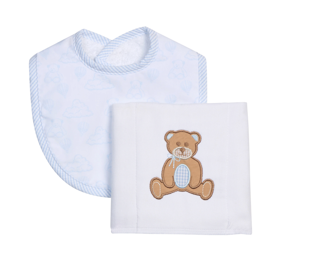 Blue Bear Bib + Burp Cloth Set