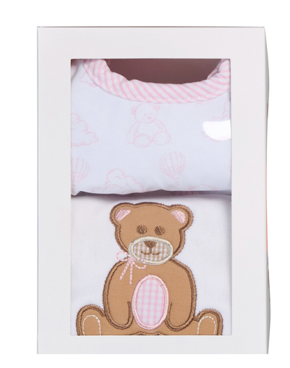Pink Bear Bib + Burp Cloth Set
