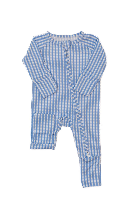 Blue Gingham Sleep Romper: