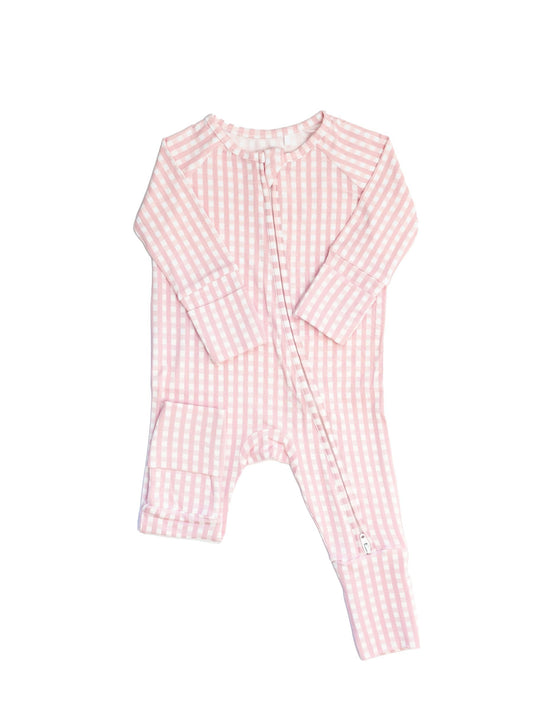 Pink Gingham Sleep Romper: