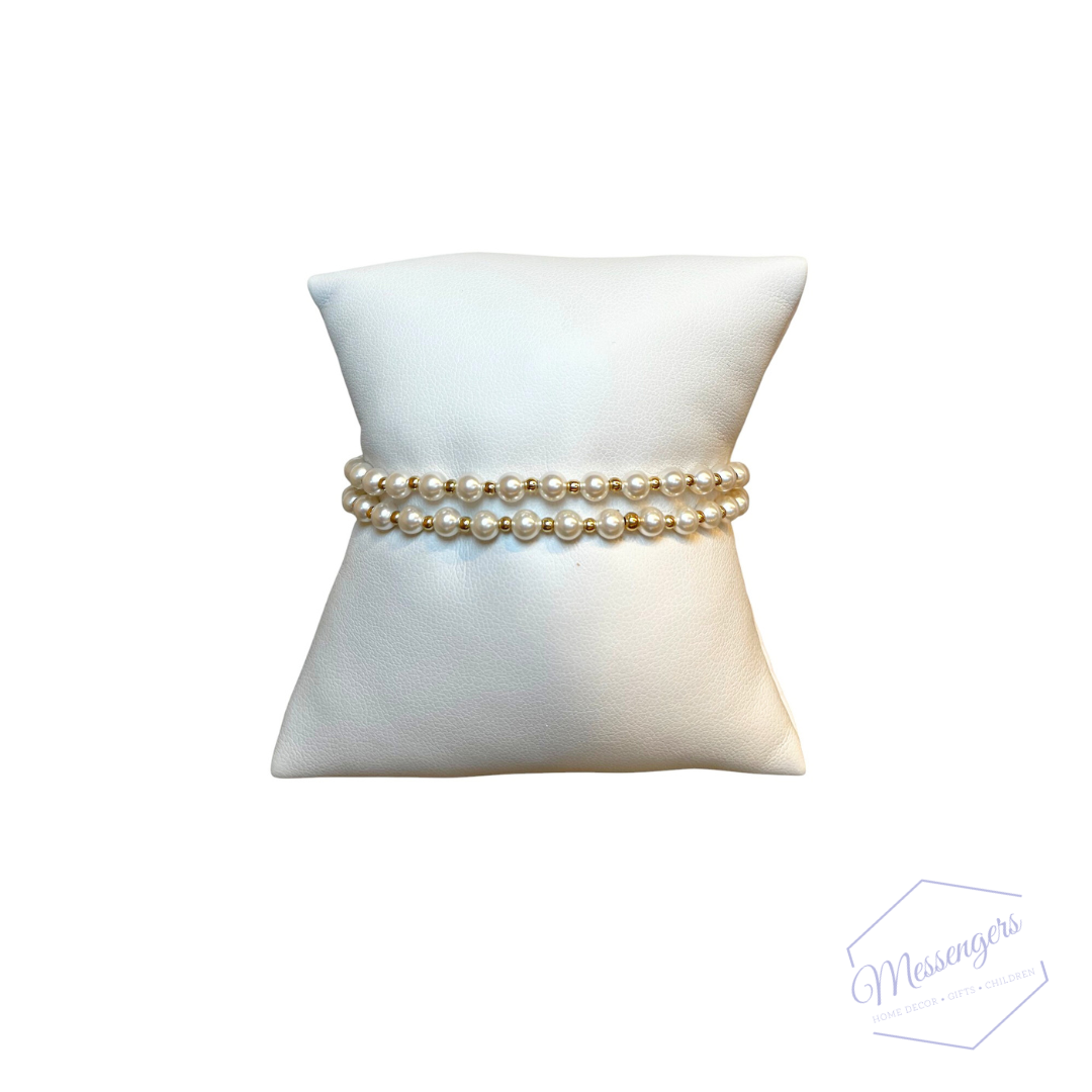 Classic Grateful Pattern 4mm Bead Bracelet - Pearl