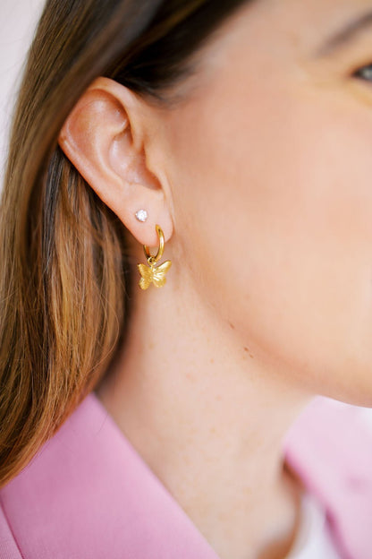 Huggie Charm Earrings - Faye Butterfly Gold
