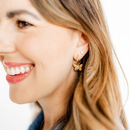 Huggie Charm Earrings - Faye Butterfly Gold