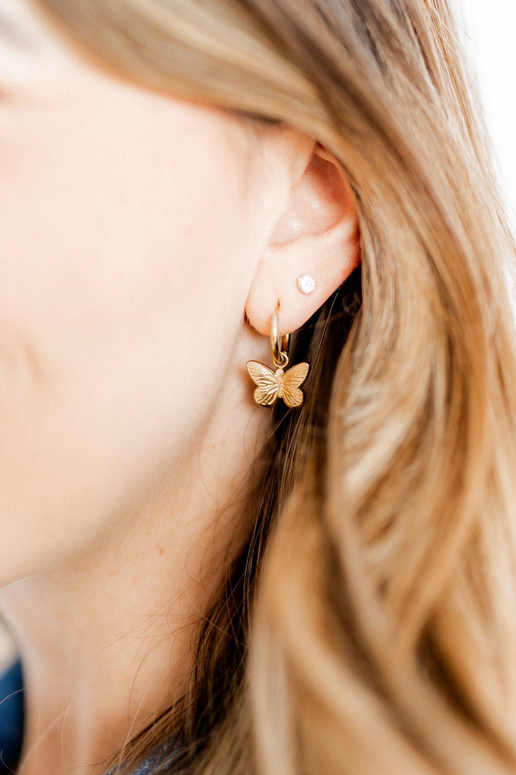 Huggie Charm Earrings - Faye Butterfly Gold