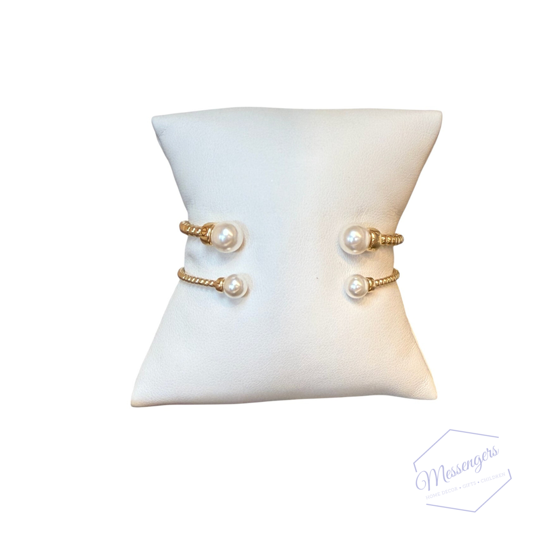 Classic Gold 2mm Bead Cuff - Pearl