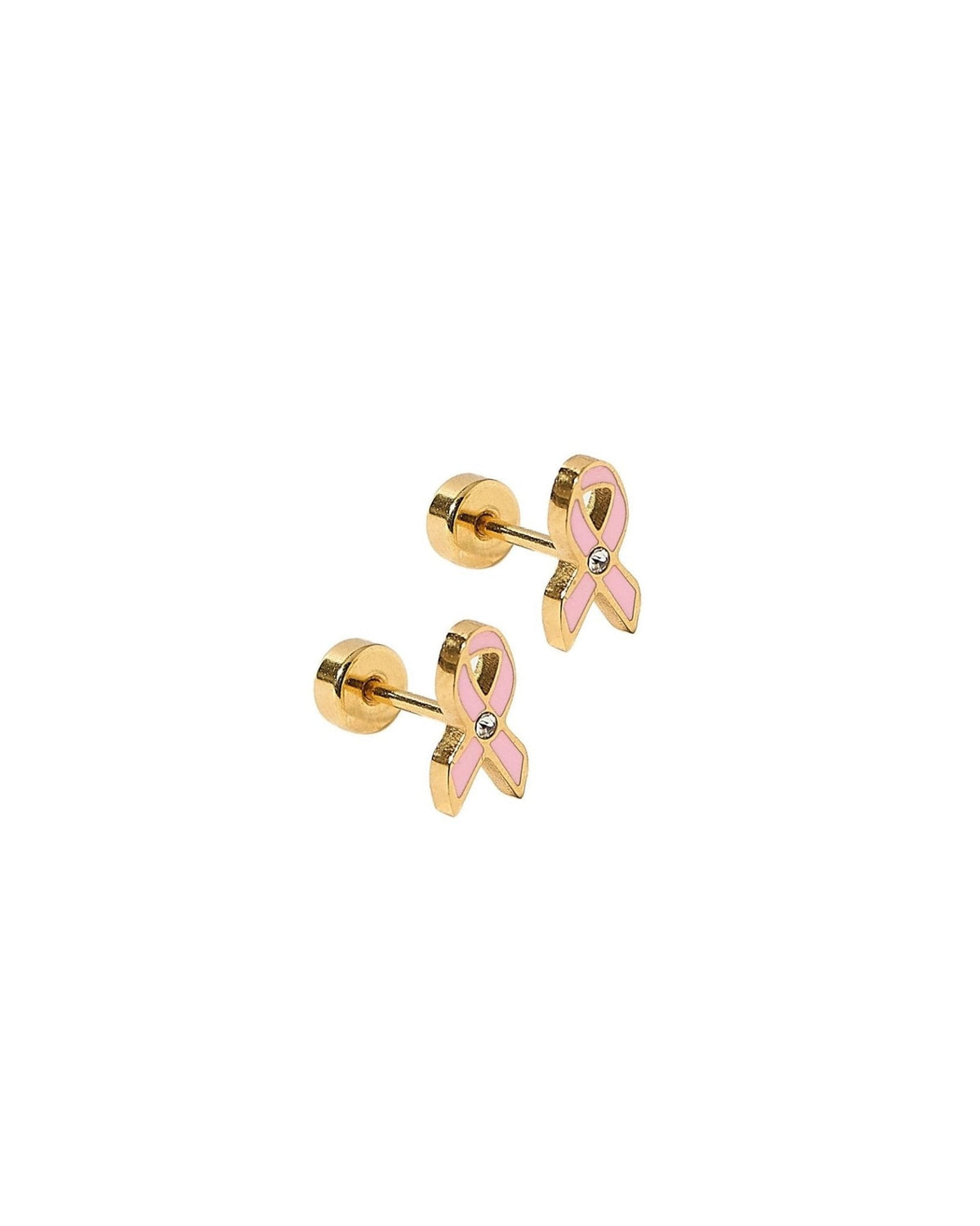 Screwback Stud Earrings - Breast Cancer Ribbon