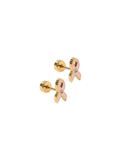 Screwback Stud Earrings - Breast Cancer Ribbon