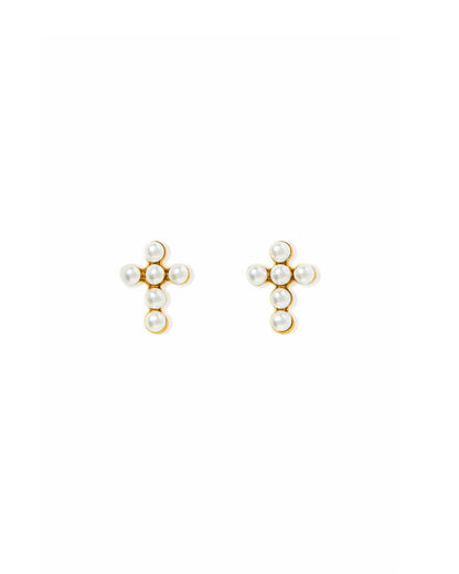 Screwback Stud Earrings - Clara Cross Pearl