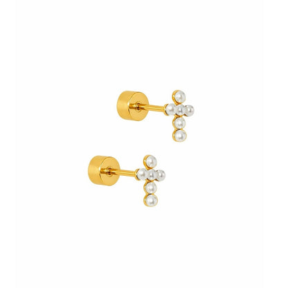 Screwback Stud Earrings - Clara Cross Pearl