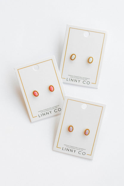 Screwback Stud Earrings - Luna Opal Hot Pink