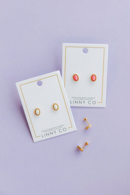 Screwback Stud Earrings - Luna Opal Hot Pink