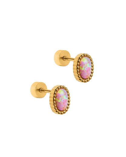 Screwback Stud Earrings - Luna Opal Light Pink