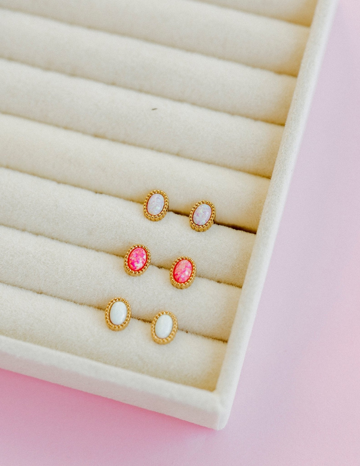 Screwback Stud Earrings - Luna Opal Hot Pink