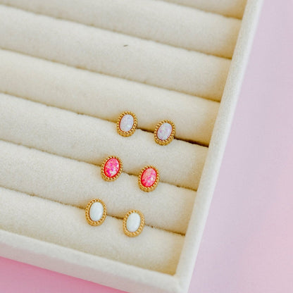Screwback Stud Earrings - Luna Opal Hot Pink